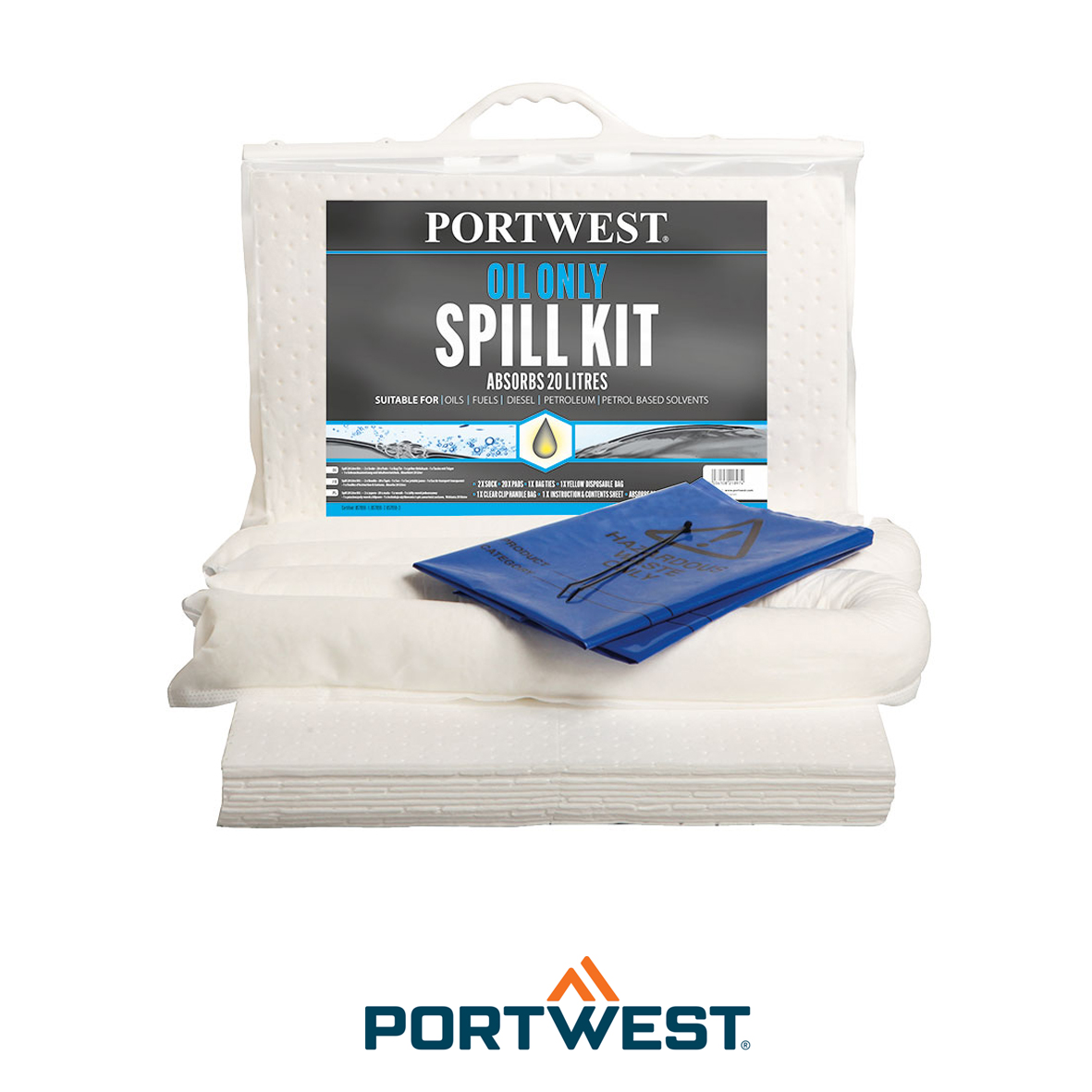 KIT ABSORBANT 20 LITRES, HYDROCARBURES UNIQUEMENT